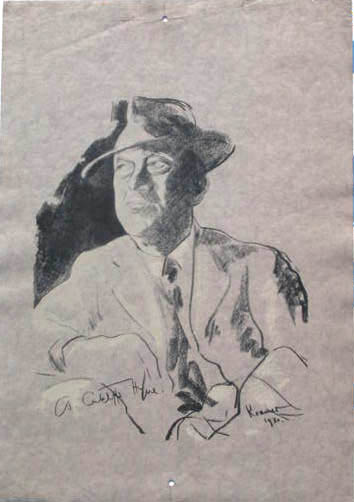 Cutcliffe Hyne,author of Captain Kettle,print with pastel,signed by sitter,and signed by artist