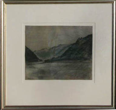 landscape painting of Taunus mountains in Germany.Pastel. Signed and dated 1928