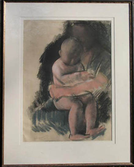 beautifully coloured pastel of mother and child,signed and dated 1925,by the artist.